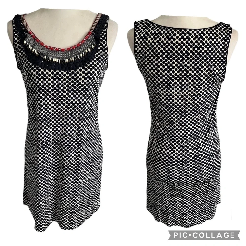 Tory Burch Silk Fringe Embellished Collar Mini Dress Medium